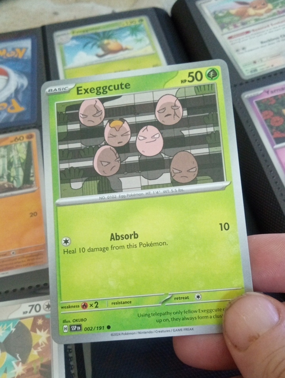 Pokemon Exeggcute Trading Card - Green and Pink Art